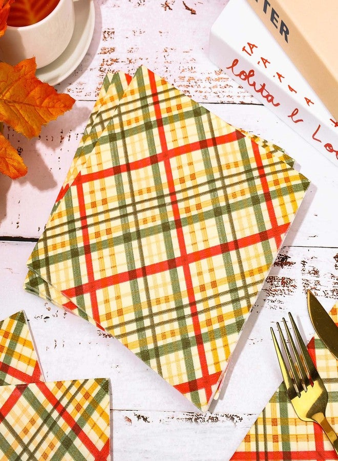 Whaline 80 Counts Checkered Fall Paper Napkins Plaid Disposable Napkins Watercolor Decorative Luncheon Dinner Table Napkins for Autumn Harvest Thanksgiving Party Supplies - Image 3